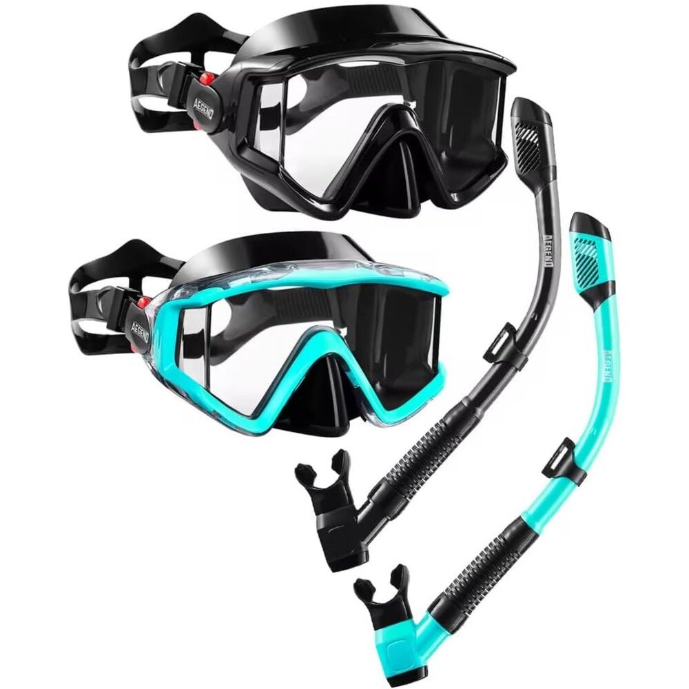 Aegend Snorkeling Gear Set for Adult - Anti-Fog Mask & Latest Top Dry Valve